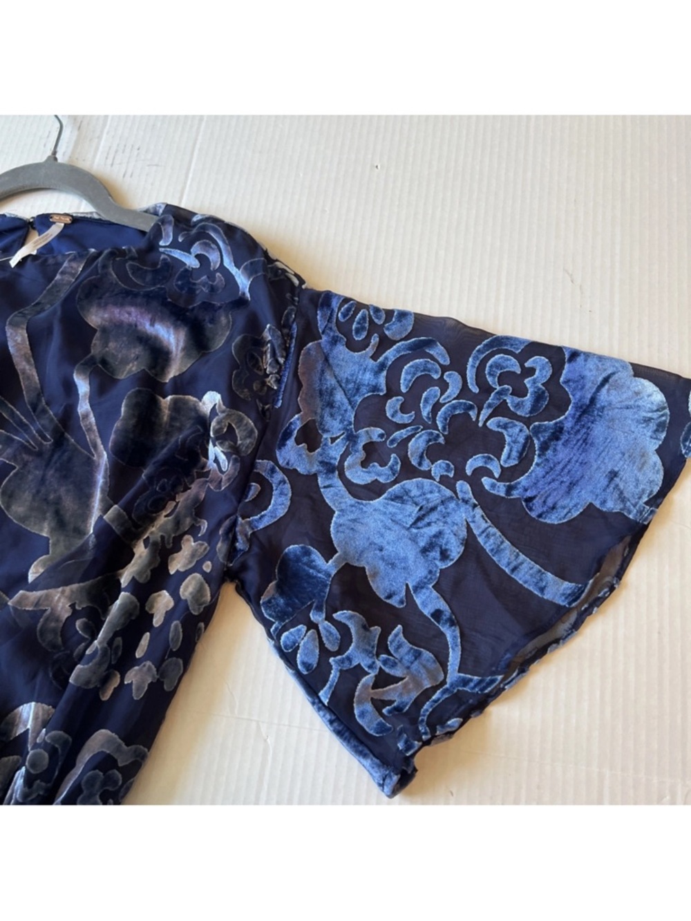 Free People Manuka Burnout Mini Navy Velvet Texture Dress - Picture 11 of 14